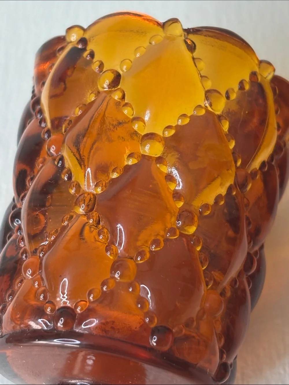 Vintage Amber Glass Votive Candle Cups Quilted Pattern Set of 2